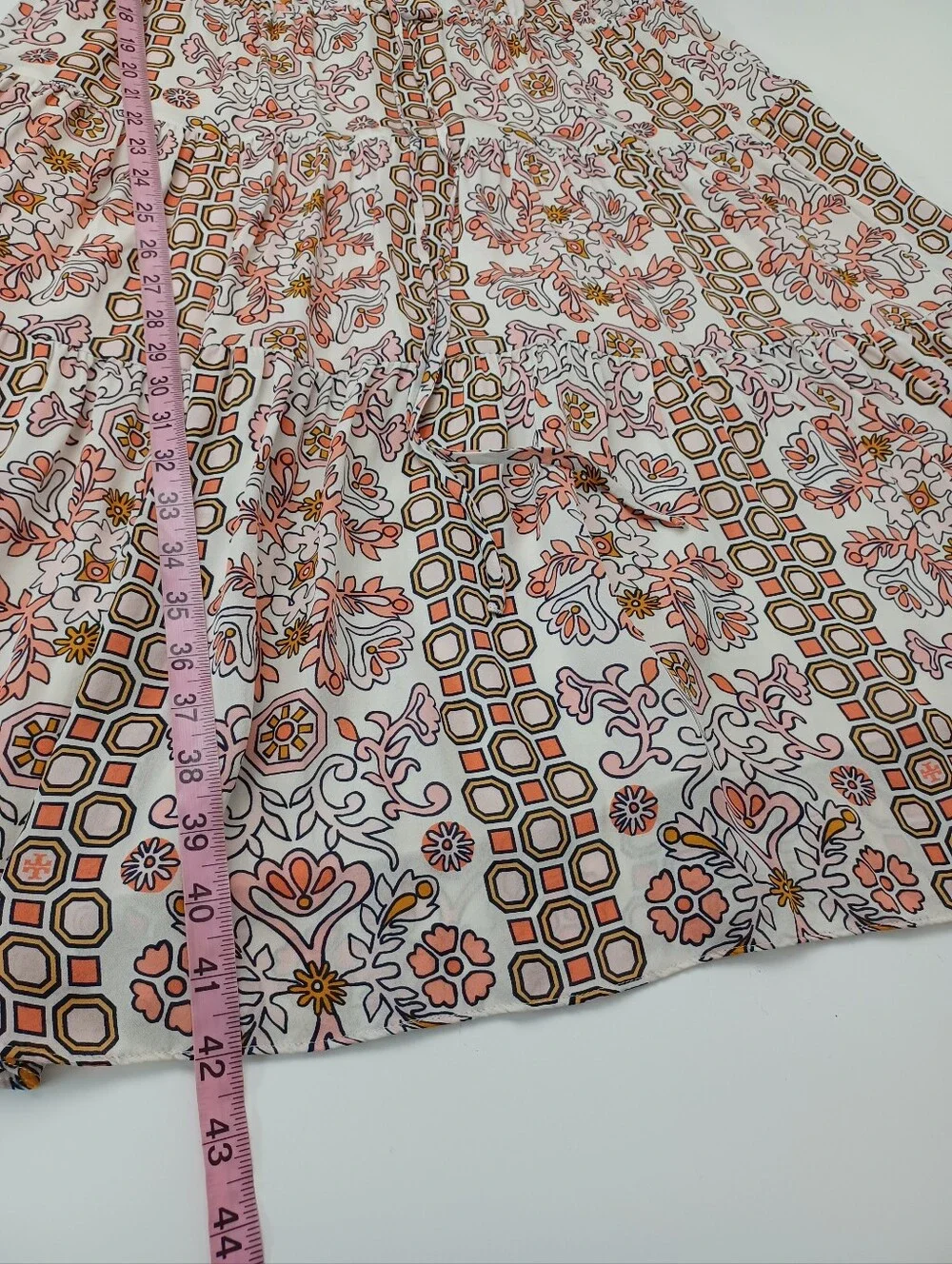 Tory Burch Serena Print Silk Dress Size 6 Women Drawstring Tie Neck Feminine